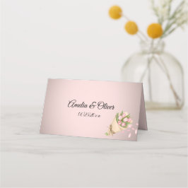 Cartão De Mesa Casamento de Buquê de Tulipas Rosa Elegante