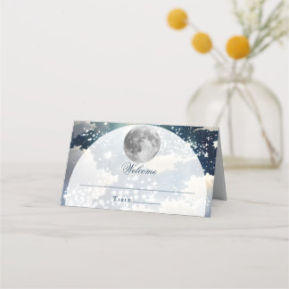Cartão De Mesa Casamento de Céu Noturno Lunar