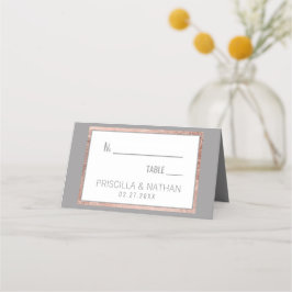 Cartão De Mesa Casamento de Cinza de Frame Dourado Simples