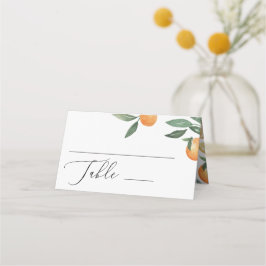 Cartão De Mesa Casamento de citros de aquarela. Jardim floral de