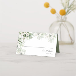 Cartão De Mesa Casamento de cor-de-água com rosa floral verde-poe