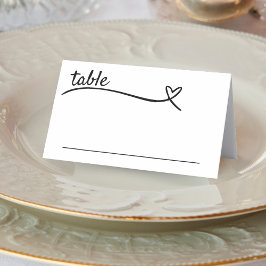 Cartão De Mesa Casamento de Coração Branco e Negro