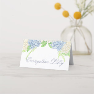 Cartão De Mesa Casamento de Crest de Hydrangea Azul e Branco
