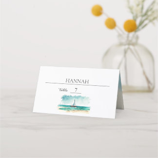 Cartão De Mesa Casamento de cruzeiro, aquarela moderna minimalist
