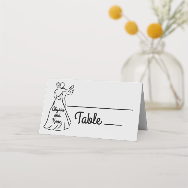 Cartão De Mesa Casamento de dançarinos de salão preto-e-branco (Frente)