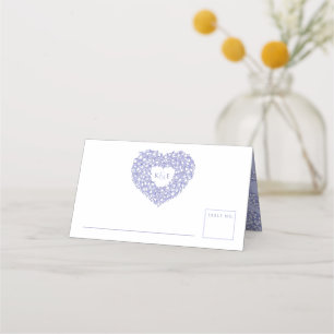 Cartão De Mesa Casamento de desenho de tulipa azul monograma