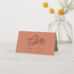 Cartão De Mesa Casamento de Desenhos Rust Orange Pine Woods Mount
