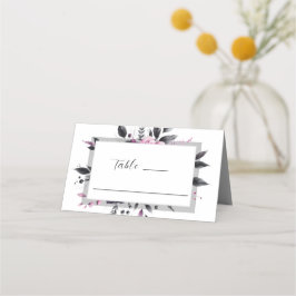 Cartão De Mesa Casamento de Design de Quadro Floral Moderno Cinza