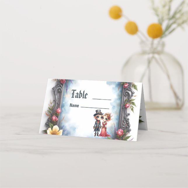 Cartão De Mesa Casamento de Elfo Steampunk Caprichoso  (Frente)