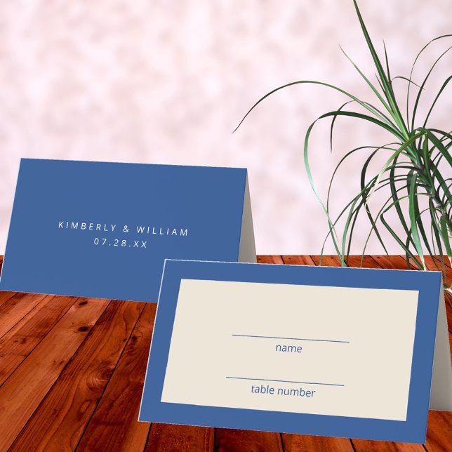 Cartão De Mesa Casamento de Escort Chico Moderno Mínimo de Marsel (Marseille Bleu Modern Wedding Place Card Escort Card)