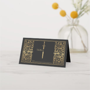 Cartão De Mesa Casamento de Espada Real Medieval Negra
