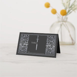 Cartão De Mesa Casamento de Espada Real Medieval Negra Silver