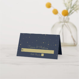 Cartão De Mesa Casamento de Estrelas Marinhos Elegantes e Dourada