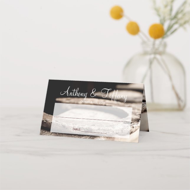 Cartão De Mesa Casamento de Ferradura de Cavalo Rústico Country (Frente)