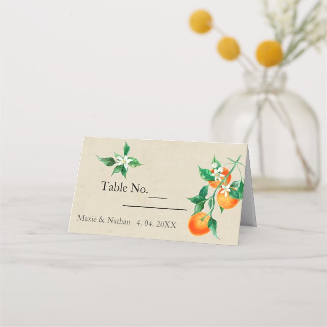 Cartão De Mesa Casamento de Flor Laranja (Frente)