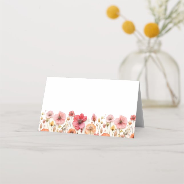 Cartão De Mesa Casamento de Flor Selvagem Retro Pastel Pink Boho (Frente)
