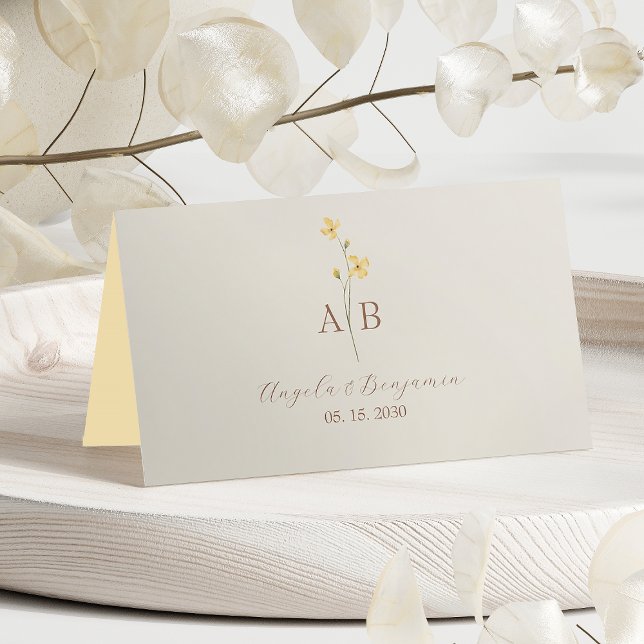 Cartão De Mesa Casamento de Flor Silvestre Neutra (Criador carregado)