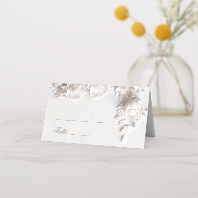 Cartão De Mesa Casamento de Flores 3D Brancas (Frente)