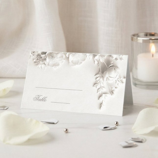 Cartão De Mesa Casamento de Flores 3D Brancas (Criador carregado)