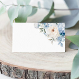 Cartão De Mesa Casamento de Flores Azuis e Brancas
