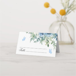 Cartão De Mesa Casamento de Flores Azuis Empoeiradas