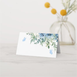 Cartão De Mesa Casamento de Flores Azuis Empoeiradas