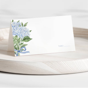 Cartão De Mesa Casamento de Flores de Aquarela de Hortênsia Azul 