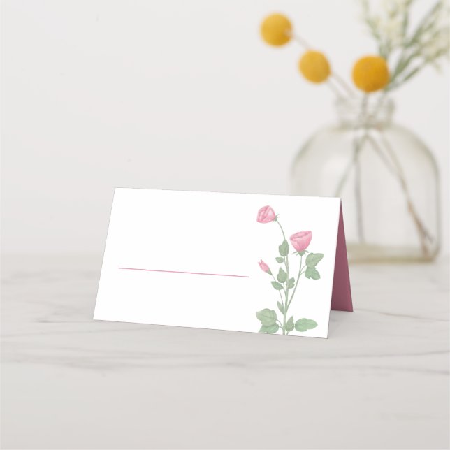 Cartão De Mesa Casamento de Flores de Aquarela Floral Rosa Elegan (Frente)