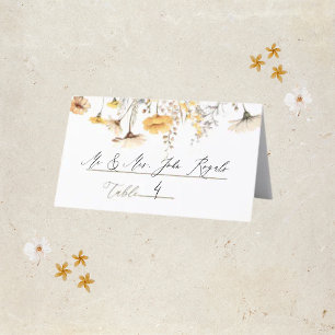 Cartão De Mesa Casamento de Flores Selvagens Amarelas Elegante