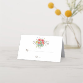 Cartão De Mesa Casamento de Flores Selvagens Rustic Watercolor