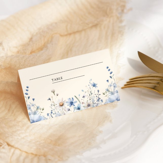 Cartão De Mesa Casamento de Flores Silvestres Boho Azul Empoeirad (Criador carregado)