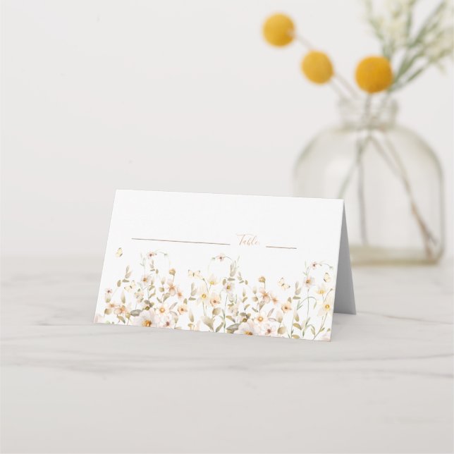 Cartão De Mesa Casamento de Flores Silvestres Marfim e Bege Rosad (Verso)