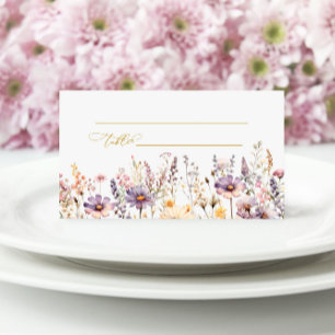 Cartão De Mesa Casamento de Flores Silvestres Roxas