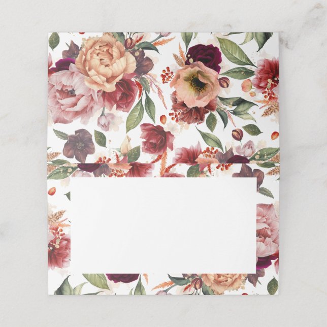 Cartão De Mesa Casamento de Flores Vermelhas Laranja e Borgonha (Exterior/Desdobrado)