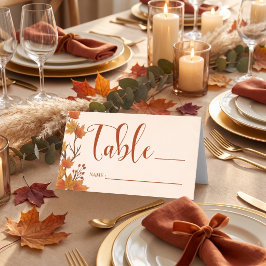 Cartão De Mesa Casamento de Folhas de Bordo de Outono Elegante