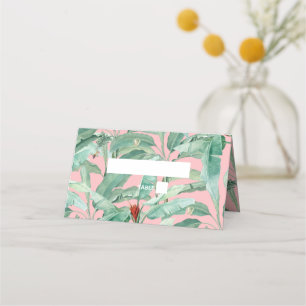 Cartão De Mesa Casamento de Folhas Tropicais de Banana Rosa