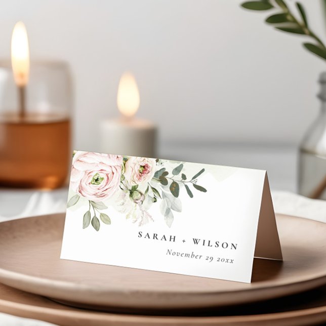 Cartão De Mesa Casamento de Foliage Eucalyptus, Peonies Rosa Suav (Criador carregado)