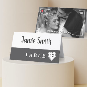 Cartão De Mesa Casamento de Foto do Coração da Câmara de Vídeo
