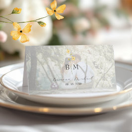 Cartão De Mesa Casamento de Foto Floral Marfim