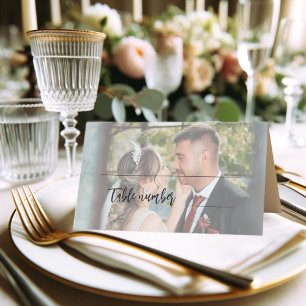 Cartão De Mesa Casamento de Fotografias de Iniciais Simples de Ca