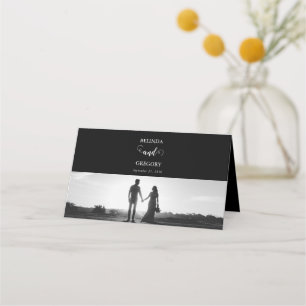 Cartão De Mesa Casamento de Fotografias do Casal de Script Branco