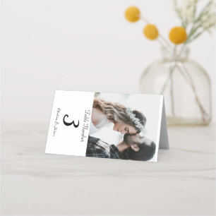 Cartão De Mesa Casamento de Fotografias Elegante Branco Personali