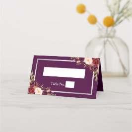 Cartão De Mesa Casamento de Frame de Cinza Floral de Prata Plum P
