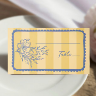 Cartão De Mesa Casamento de Frame Desenhado da Mão Amarelo Floral