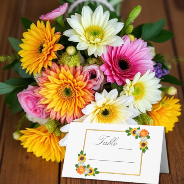 Cartão De Mesa Casamento de Frame Dourado Floral (Criador carregado)