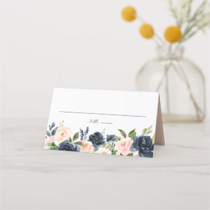 Cartão De Mesa Casamento de Garland com Blush e Flores de Marinho
