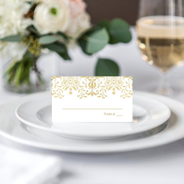Cartão De Mesa Casamento de Glamor Dourado Elegante (Criador carregado)