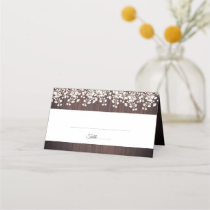 Cartão De Mesa Casamento de Gypsophila com Bebês de madeira rusti