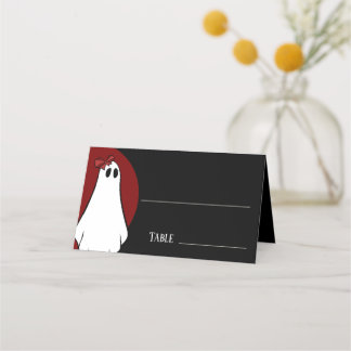Cartão De Mesa Casamento de Halloween Fantasma Senhora Vermelha