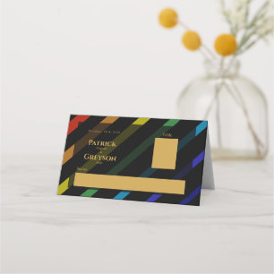 Cartão De Mesa Casamento de Homens Gays Elegante Arco-íris